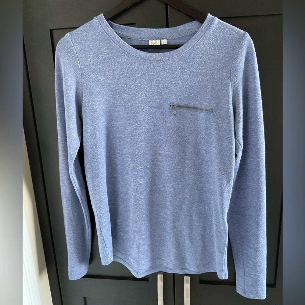 🌿💜 Twik Simons Blue Long Sleeve Cotton Blend Top with Zipper Pocket Size S